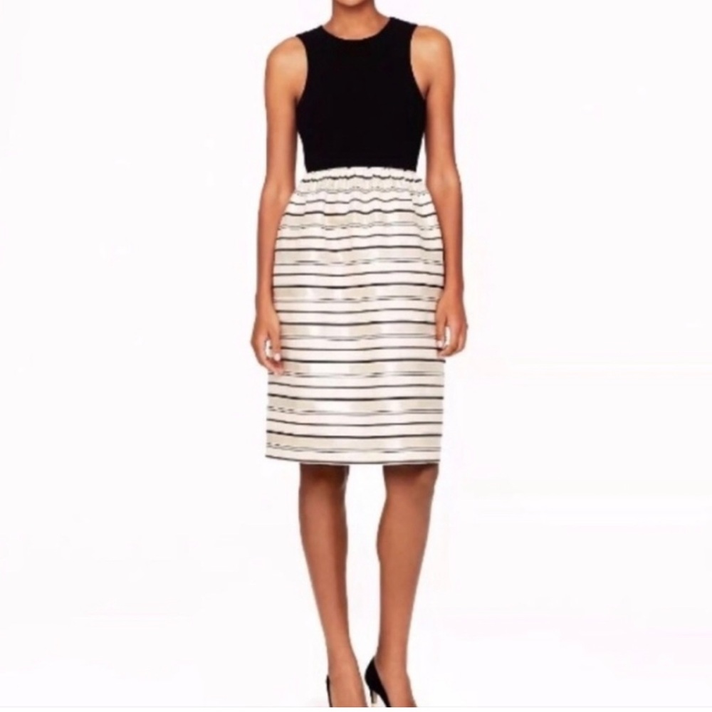 J. Crew Size 10 Black & Gold Striped Metallic Silk Blend Dress Pockets
